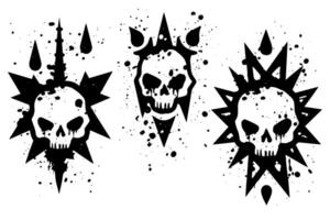 Set of hand drawn sketch grunge ink graphiti doodle scull. Tattoo collection. Illustration pack. vector