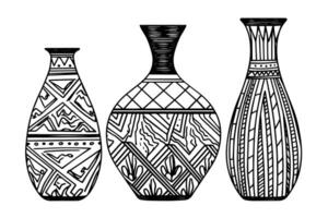 Set of ancient vase hand drawn ink sketch. Engraved style illustration. vector