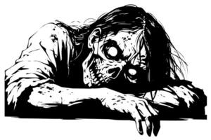 Zombie office worker hand drawn ink sketch. Engraved style illustration. vector