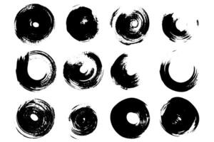 Ink Circle Grunge Brushstroke Stain Design Set. Black paint. vector