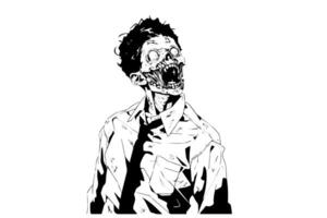 Zombie office worker hand drawn ink sketch. Engraved style illustration. vector