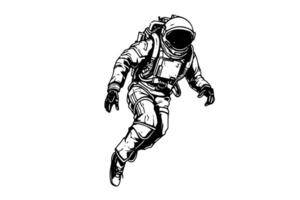 Astronaut spaceman hand drawn ink sketch. Engraving style illustration. vector