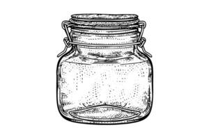 Empty jar hand drawn ink sketch. Engraved illistration. vector