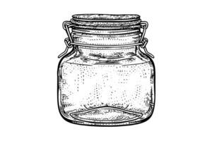 Empty jar hand drawn ink sketch. Engraved illistration. vector