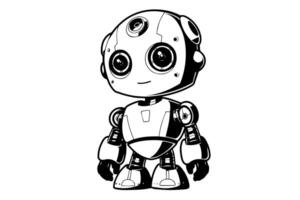 Hand-Drawn Cute Robot or chat bot in a Timeless Vintage Engraved Style. Illustration. vector