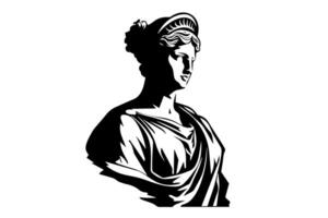 Vintage Greek Statue Illustration of Ancient Goddess in Line Sketch. vector