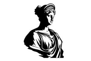 Vintage Greek Statue Illustration of Ancient Goddess in Line Sketch. vector