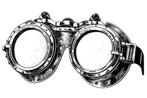 Steampunk Goggles Vintage Sketch of Industrial Eyewear with Clockwork Detail vector