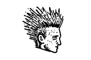 Vintage Punk Engraved Illustration of Mohawked Head. Icon Logotype. vector