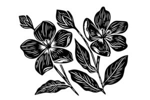 Hand-Drawn Grunge Floral Set Abstract Black Brush Silhouettes with Simple Ink Blooms. vector