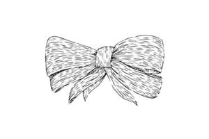 Vintage Bow Sketch Woodcut Illustration of Classic Ribbon Tie. vector