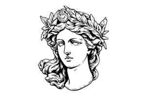 Aphrodite head hand drawn ink sketch. Engraved style illustration. vector