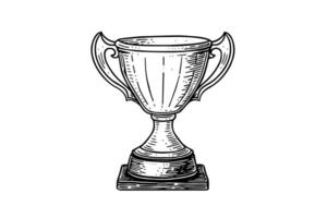 Winner trophy cup hand drawn ink sketch. Engraved style vintage illustration. vector