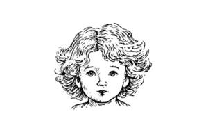 Vintage Style Illustration Antique Boy Sketch of Happy Child. vector