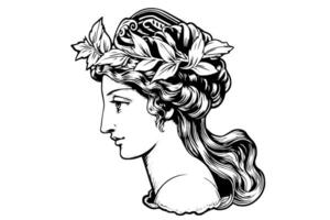 Aphrodite head hand drawn ink sketch. Engraved style illustration. vector