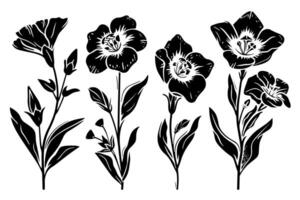 Hand-Drawn Grunge Floral Set Abstract Black Brush Silhouettes with Simple Ink Blooms. vector