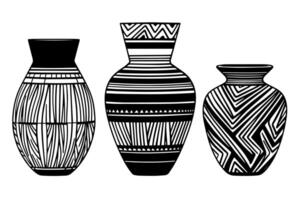 Set of ancient vase hand drawn ink sketch. Engraved style illustration. vector