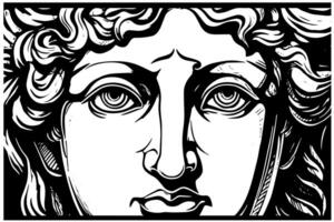 Cracked statue face of greek sculpture hand drawn engraving style sketch. Image for print, tattoo, and your design. vector