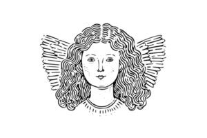 Vintage Angelic Cherub Engraved Sketch Illustration of a Cherubic Figure, Symbolizing Innocence and Divine Love. vector