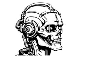 Hand-Drawn AI Robot Cyborg in a Timeless Vintage Engraved Style. Illustration. vector