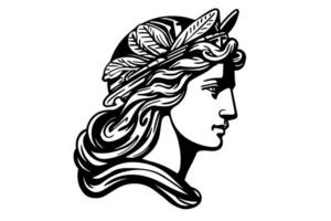 Aphrodite head hand drawn ink sketch. Engraved style illustration. vector