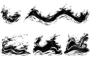 Vintage Sketch Collection Liquid Wave and Splash Engraved Style Illustration. vector