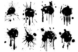 tinta salpicar conjunto resumen chapoteo y salpicar patrones en negro y blanco. vector