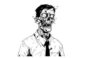 Zombie office worker hand drawn ink sketch. Engraved style illustration. vector