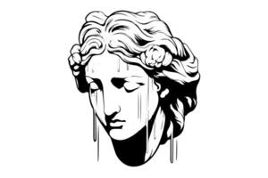 Aphrodite head hand drawn ink sketch. Engraved style illustration. vector