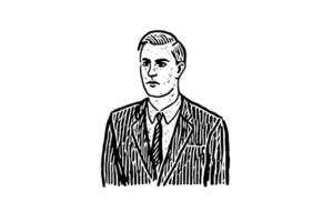 Vintage Gentleman Portrait Engraved Sketch of a Sad Businessman. vector