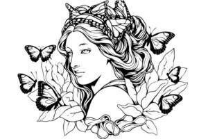 Aphrodite head hand drawn ink sketch. Engraved style illustration. vector