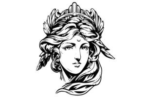 Aphrodite head hand drawn ink sketch. Engraved style illustration. vector