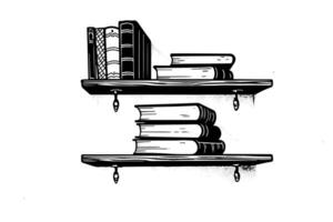 Bookshelf hand drawn ink sketch. Engraved style vintage illustration. vector