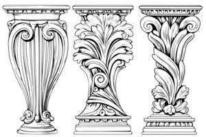 Ancient Column Collection Vintage Illustrations of Roman and Greek Architecture Element. vector