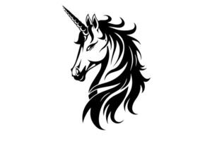 encantador unicornio elegante logo diseño en negro y blanco. vector