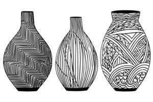 Set of ancient vase hand drawn ink sketch. Engraved style illustration. vector