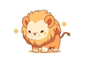Cute little lion cub sitting, cute comic puppy cartoon for kids. illustration. vector