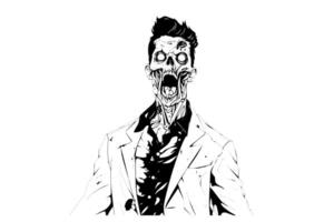 Zombie office worker hand drawn ink sketch. Engraved style illustration. vector