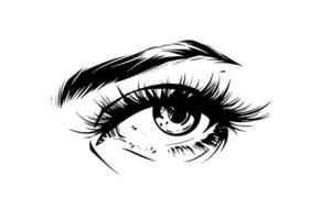 mujer linda ojos mano dibujado tinta bosquejo. grabado estilo ilustración. vector