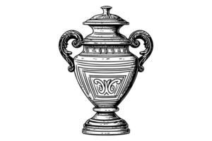 Set of ancient vase hand drawn ink sketch. Engraved style illustration. vector