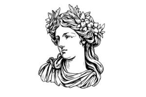 Aphrodite head hand drawn ink sketch. Engraved style illustration. vector