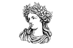 Aphrodite head hand drawn ink sketch. Engraved style illustration. vector