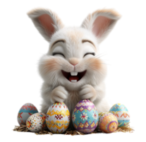 3d illustration of rabbit with eggs Easter day symbol isolated on transparent background, generated ai png