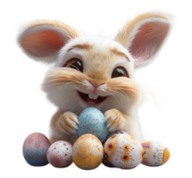 3d illustration of rabbit with eggs Easter day symbol isolated on transparent background, generated ai png