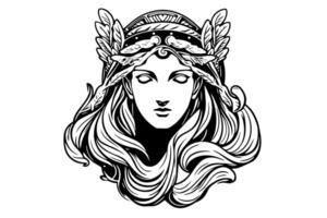 Aphrodite head hand drawn ink sketch. Engraved style illustration. vector