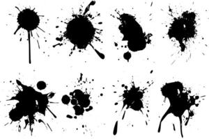 Ink Splash Set Abstract Grunge Stains, Drops, and Spatters in Black and White. vector