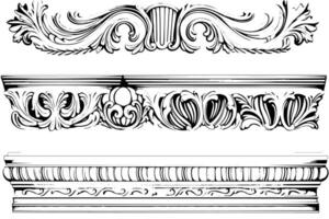 Classic Baroque Ornamentation Vintage Illustration of Architectural Molding and Borders Pack. vector