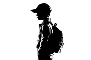 Vintage Sketch of a Young Student or Schoolboy with Bag Illustration. vector