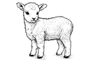 Cute sheep lamb hand drawn ink sketch. Engraved style illustration. vector