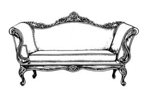 Vintage sofa hand drawn ink sketch. Engraving style illustration. vector